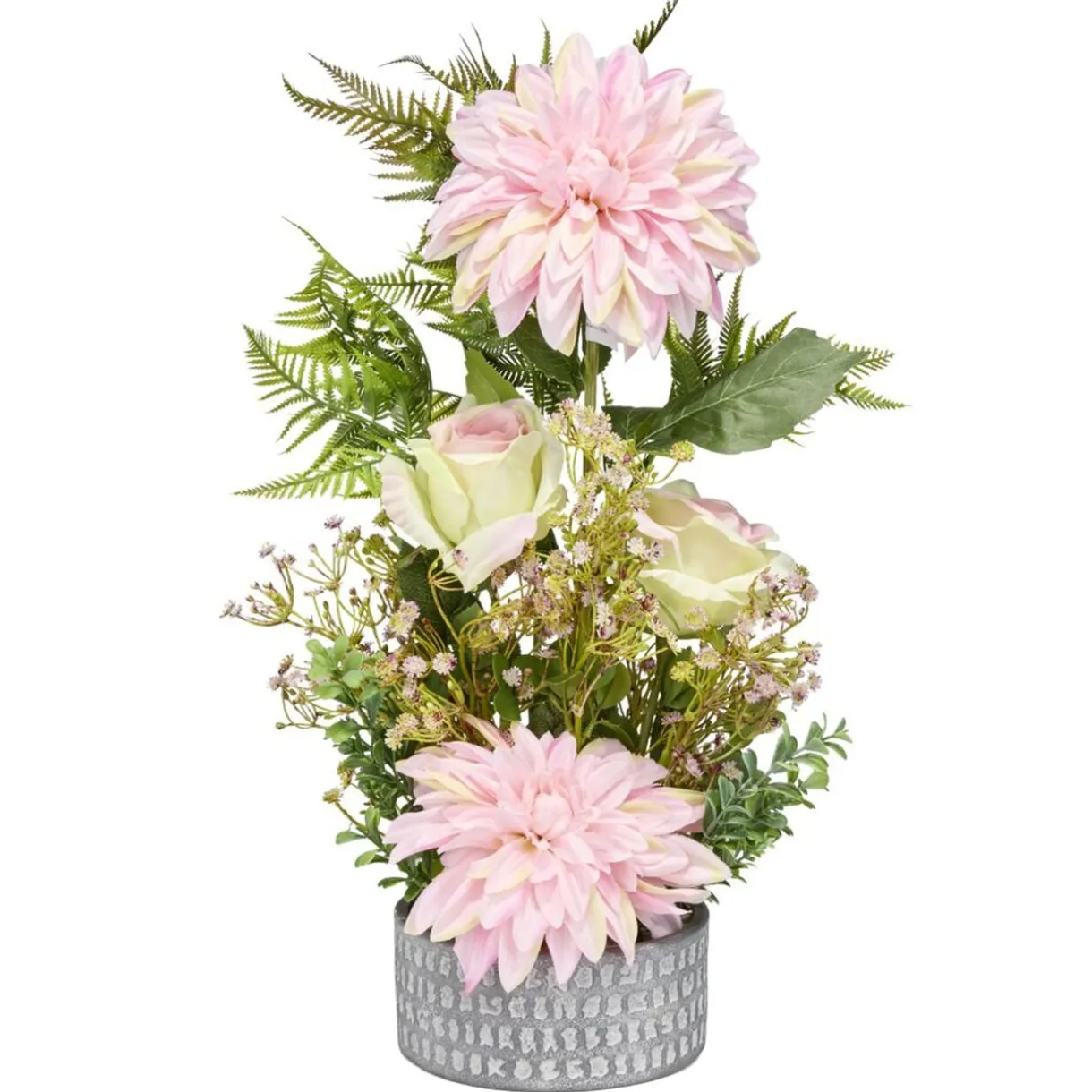 Vasque ciment dahlias roses fougères mini buis Ø38xH55cm (4 modèles) < Gifi Sale