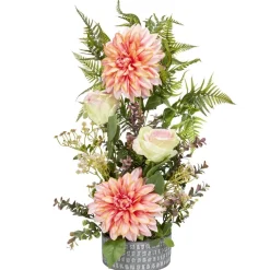 Vasque ciment dahlias roses fougères mini buis Ø38xH55cm (4 modèles) < Gifi Sale