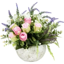 Vasque ciment roses bruyère et gypsophile Ø33xH32cm (4 modèles)