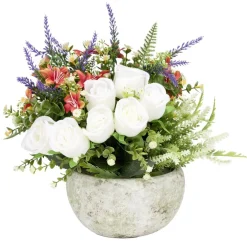 Vasque ciment roses bruyère et gypsophile Ø33xH32cm (4 modèles)