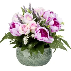 Vasque céramique pivoines orchidées roses bruyère Ø42xH38cm (3 modèles)
