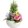Vasque fleurs artificielles buis/boutons de roses/lys/pensées/bruyère Ø35xH36cm