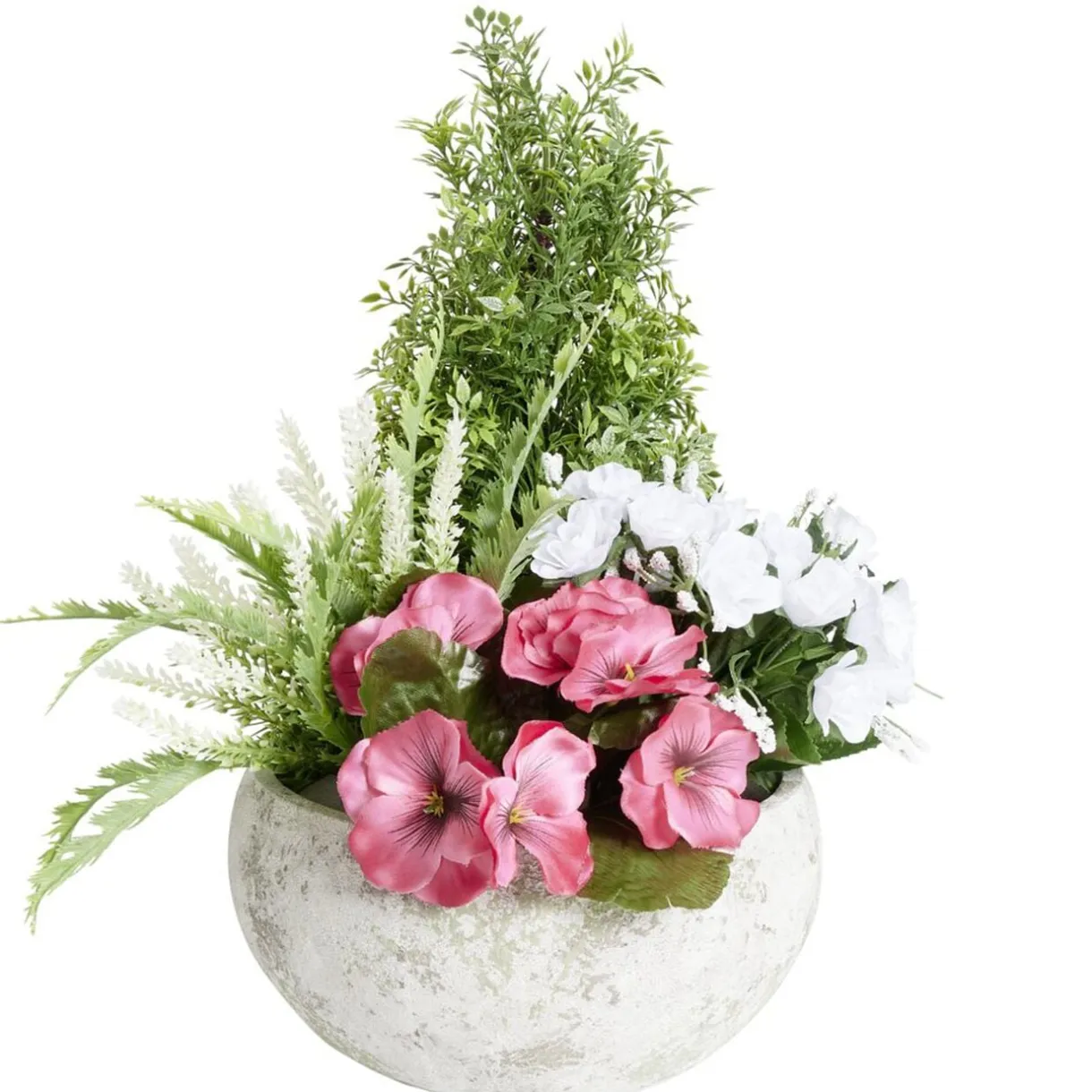Vasque fleurs artificielles buis/boutons de roses/lys/pensées/bruyère Ø35xH36cm < Gifi Clearance