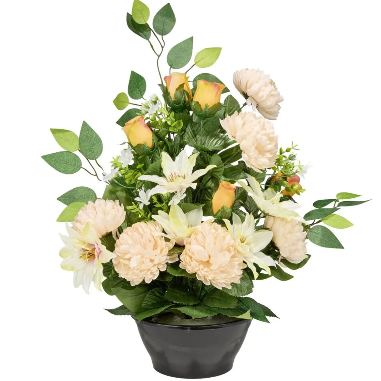 Vasque plastique chrysanthèmes clématites lys roses ficus Ø40xH54cm (3 modèles)