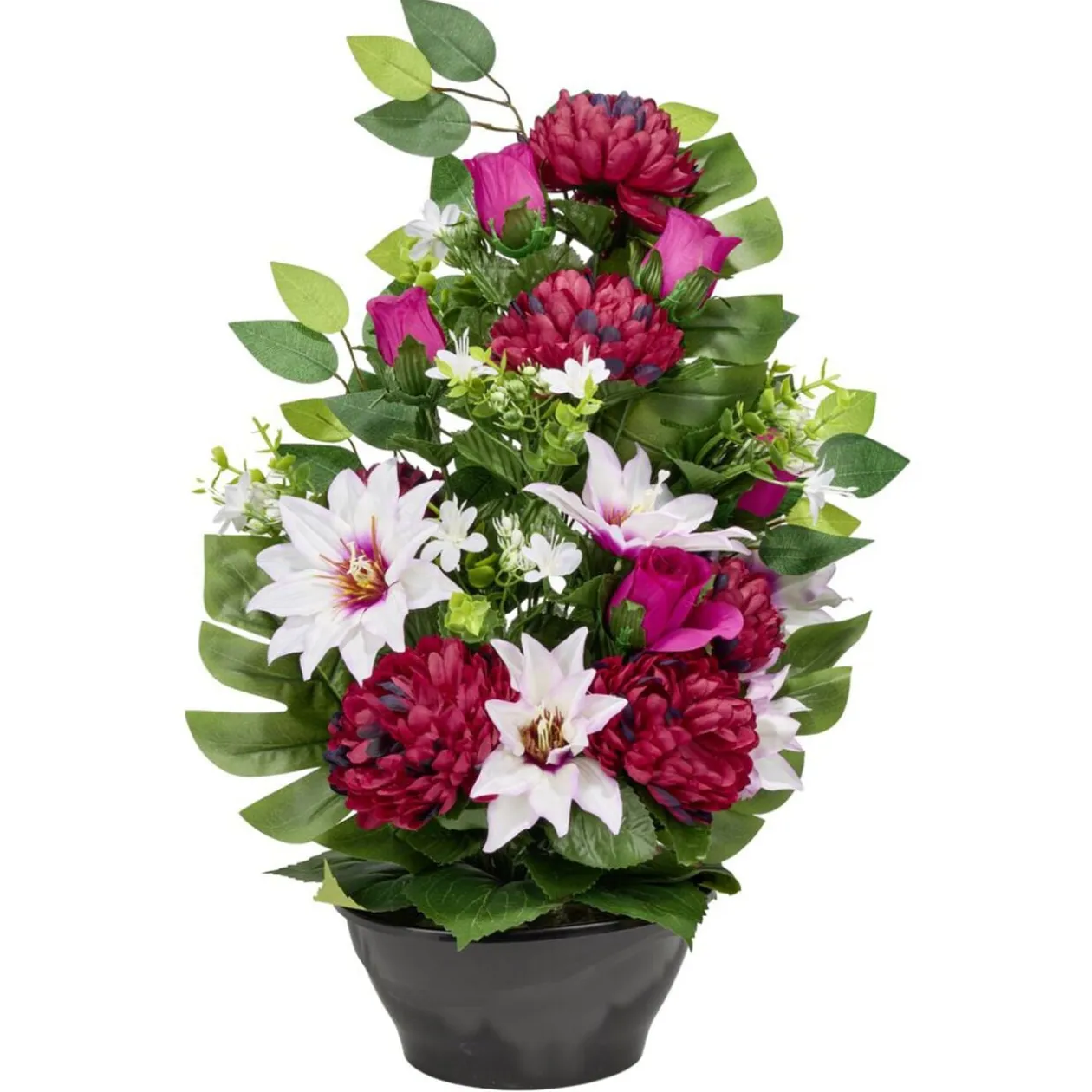 Vasque plastique chrysanthèmes clématites lys roses ficus Ø40xH54cm (3 modèles)
