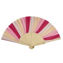 Éventail en bois beige et rose 42x23cm