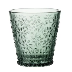 Verre 32cl en verre motif fleur en relief Ø8,6xH9cm (2 modèles)