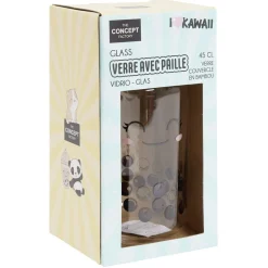 Verre kawaii 45cl avec couvercle et paille < Gifi