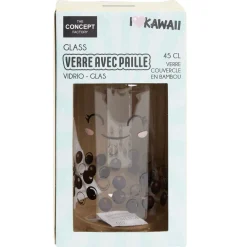 Verre kawaii 45cl avec couvercle et paille < Gifi
