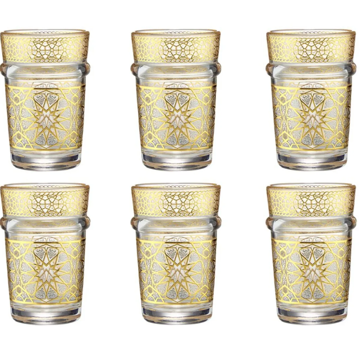 Verre à thé 110ml x6 en verre transparent finition dorée Ø6xH9cm < Gifi New
