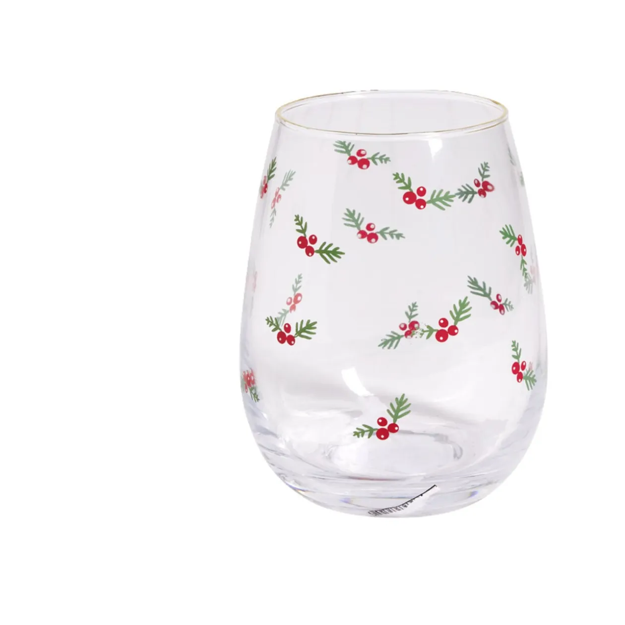 Verre transparent bord doré et motifs houx 46cl