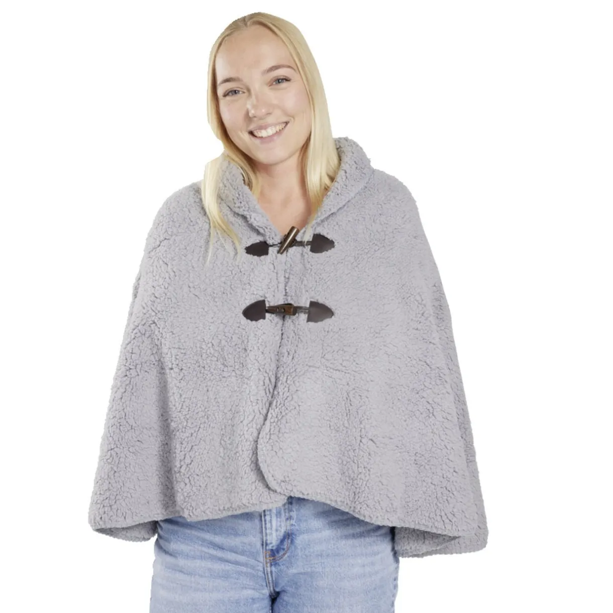Veste plaid châle moutonné gris 75x150cm avec boutons à brandebourg < Gifi Hot