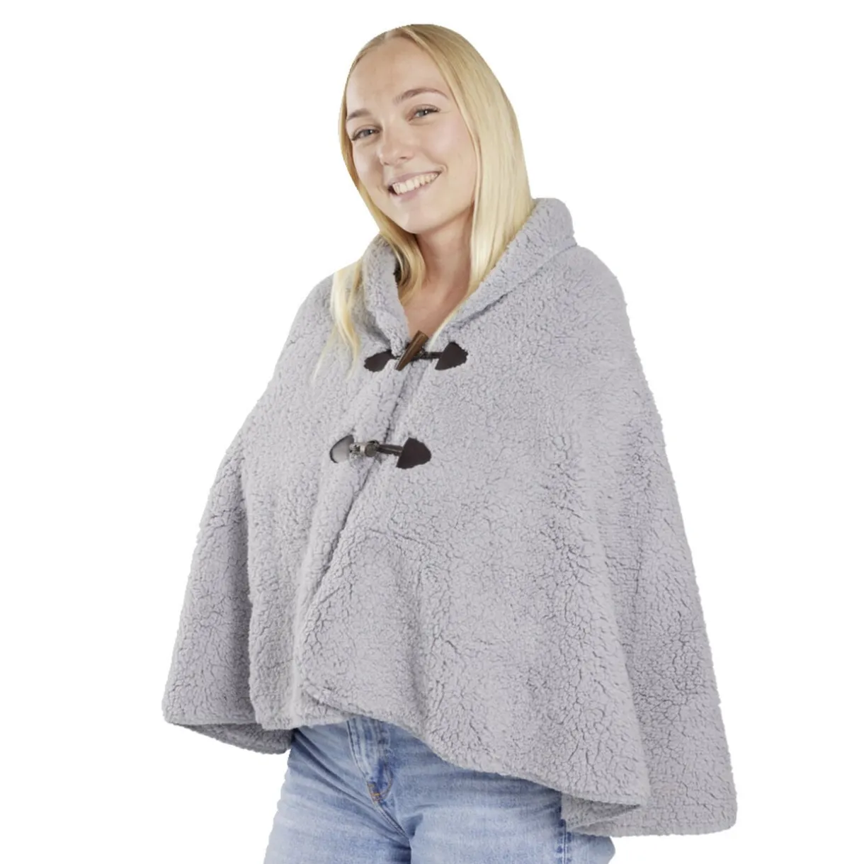 Veste plaid châle moutonné gris 75x150cm avec boutons à brandebourg < Gifi Hot
