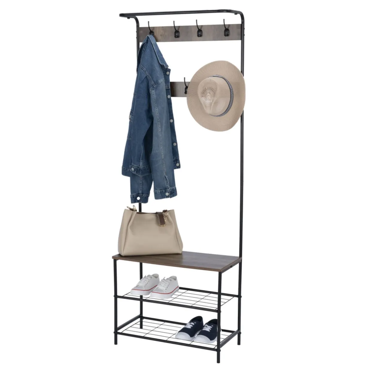 Vestiaire 3en1 avec patères et étagères métal 60x30xH170cm (2 modèles) < Gifi Best