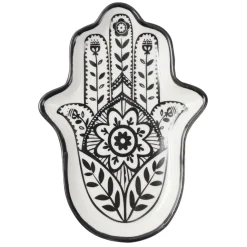 Vide poche arabesque main de Fatma céramique blanc et noir 11x8xH1,5cm
