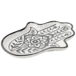 Vide poche arabesque main de Fatma céramique blanc et noir 11x8xH1,5cm