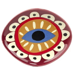 Vide-poche forme oeil porte-bonheur en céramique 12x15cm (2 modèles bordeaux ou rose)