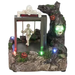 Village animé Halloween à piles squelette sur balançoire H18,5cm