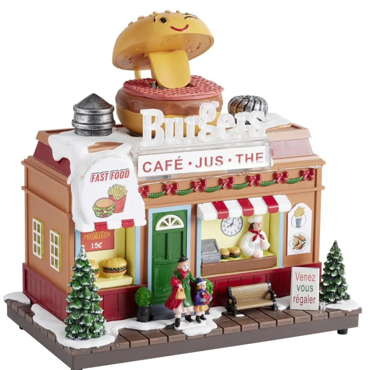 Village de Noël animé LED et son scène restaurant 23x13,5xH20 cm < Gifi Hot