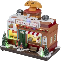 Village de Noël animé LED et son scène restaurant 23x13,5xH20 cm < Gifi Hot