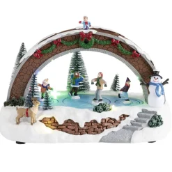 Village de Noël animé LED scène lac et pont 26,5x16xH18,5cm < Gifi Hot