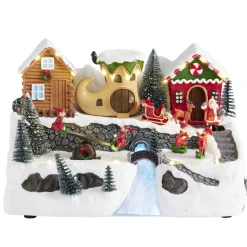 Village de Noël animé LED scène lutins 28,5x19xH18cm