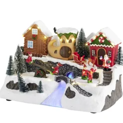 Village de Noël animé LED scène lutins 28,5x19xH18cm