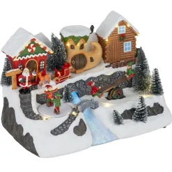Village de Noël animé LED scène lutins 28,5x19xH18cm