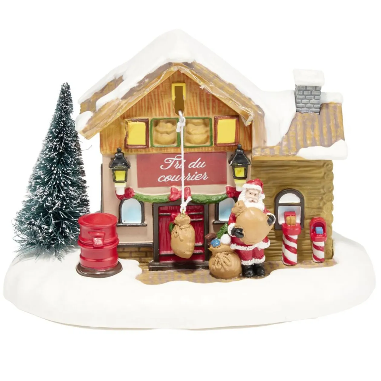 Village de Noël lumineux et animé LED courrier du Père Noël 21,5x12xH14cm