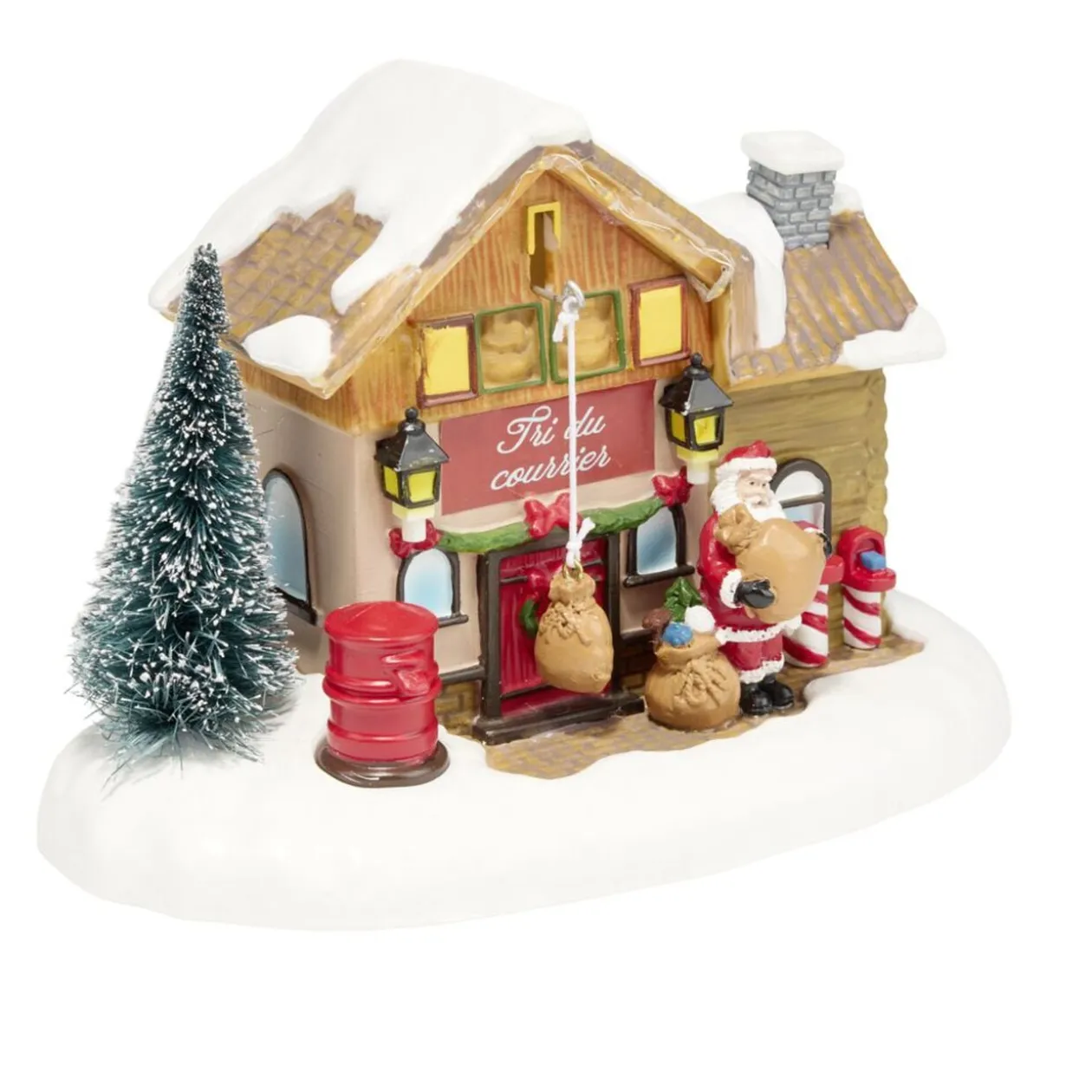 Village de Noël lumineux et animé LED courrier du Père Noël 21,5x12xH14cm