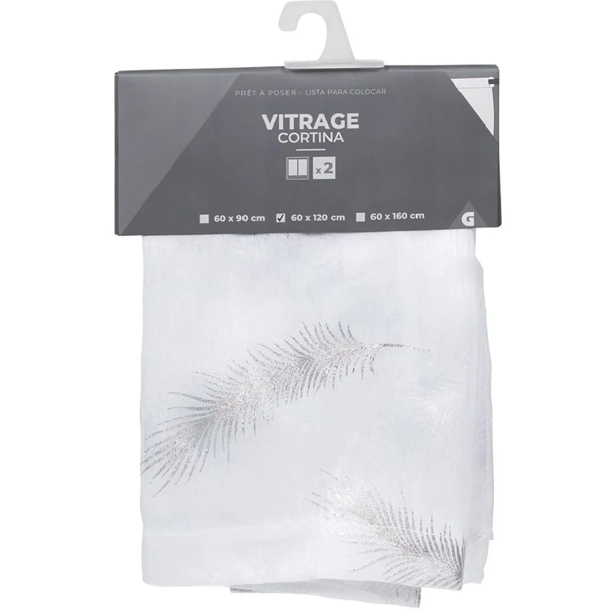 Vitrage blanc imprimé plume argenté 60x120cm x2 < Gifi Best