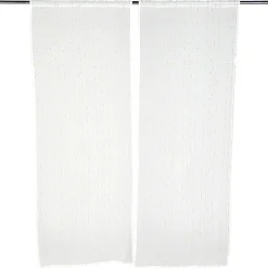 Vitrage droit passe tringle x2 blanc broderie fil beige 60x90cm