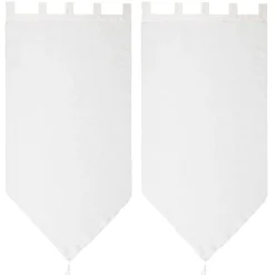 Vitrage à pattes voile uni blanc finition pointe pompon 60x120 cm x2 < Gifi Online