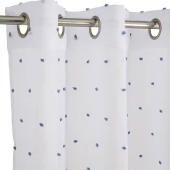 Voilage blanc avec pompons bleus 100% polyester 140x240cm