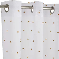 Voilage blanc avec pompons jaunes 100% polyester 140x240cm