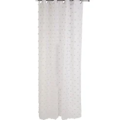 Voilage à oeillets blanc décor pompons rose 140x240 cm