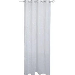 Voilage à oeillets motif brodé fleur blanc