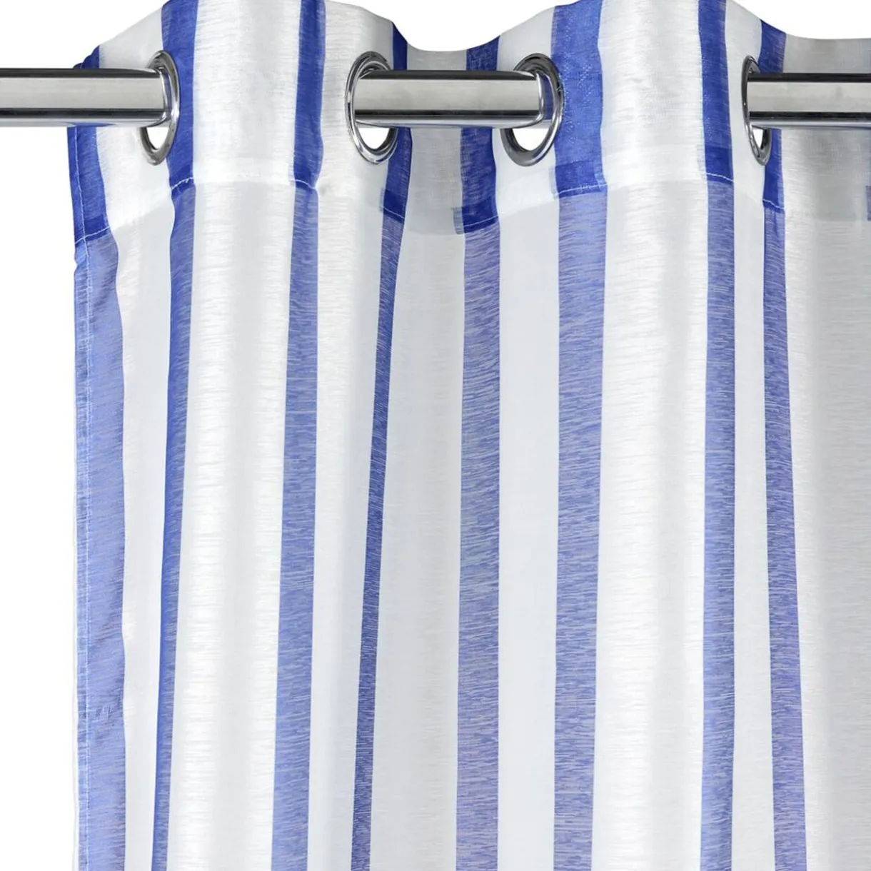 Voilage à oeillets 140x240cm polyester bayadère rayures blanc et bleu < Gifi Hot