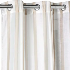 Voilage à oeillets 140x240cm polyester bayadère rayures blanc et beige < Gifi Online