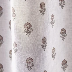 Voilage à passants Indie motif floral beige et marron 140x240cm