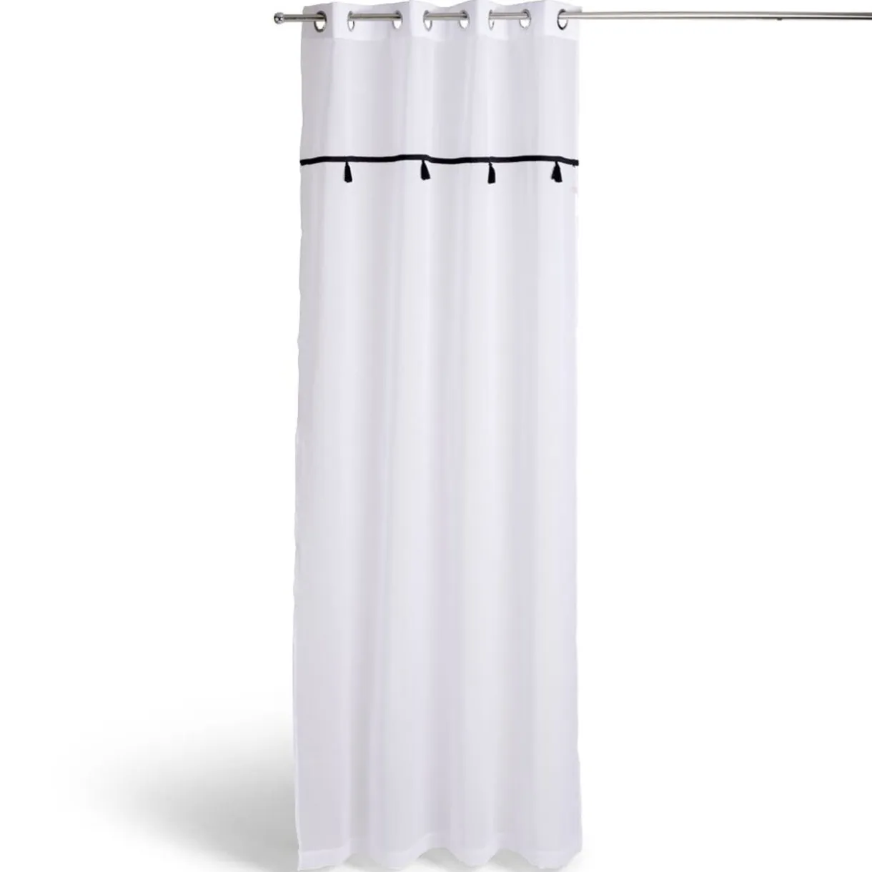 Voilage 140x240cm polyester blanc à pompons noirs < Gifi Discount
